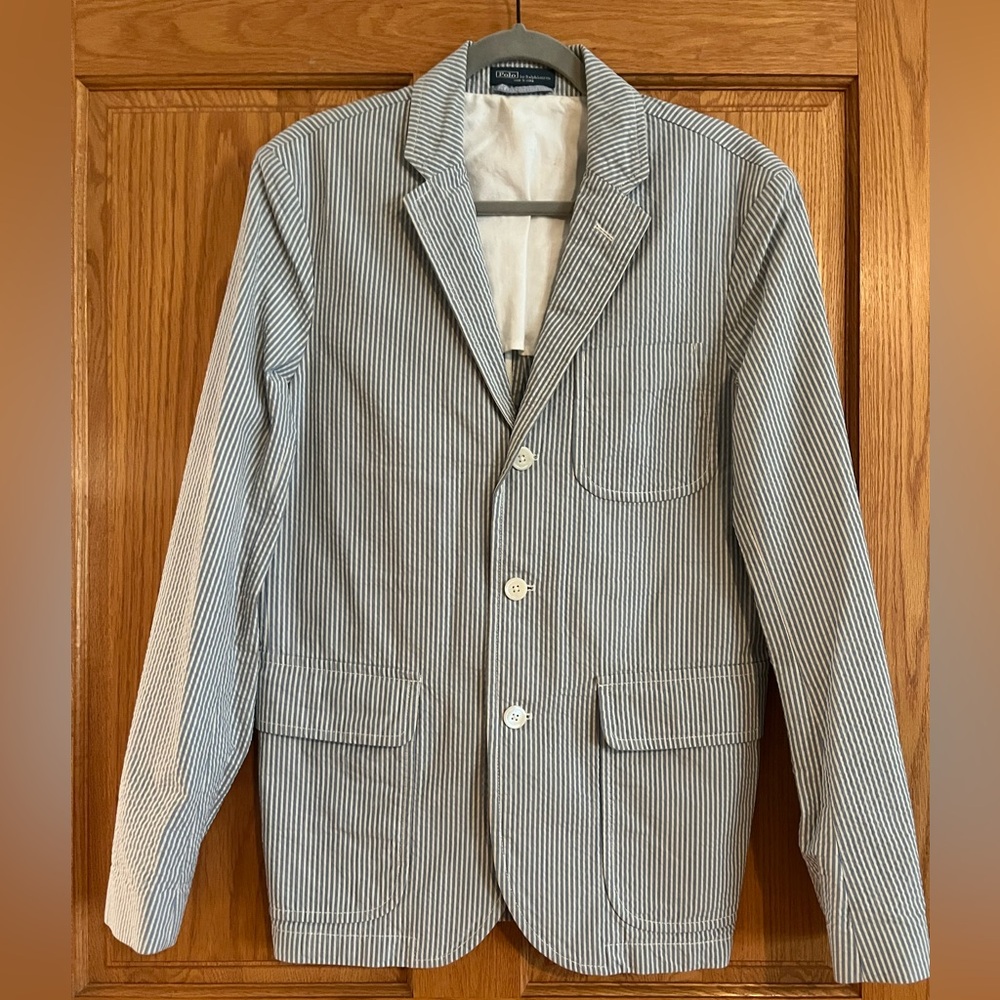 Ralph Lauren Blue and White Striped Polo Blazer New With Tags